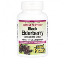 Natural Factors, Black Elderberry, 100 mg, 60 Fast-Acting Softgels