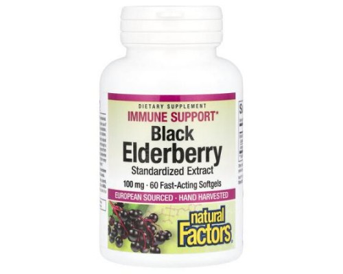 Natural Factors, Black Elderberry, 100 mg, 60 Fast-Acting Softgels