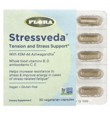 Flora, Stressveda with KSM-66 Ashwagandha , 30 Vegetarian Capsules
