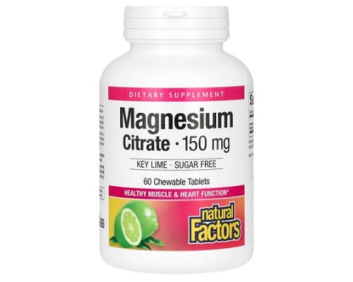 Natural Factors, Magnesium Citrate, Key Lime, 150 mg, 60 Chewable Tablets
