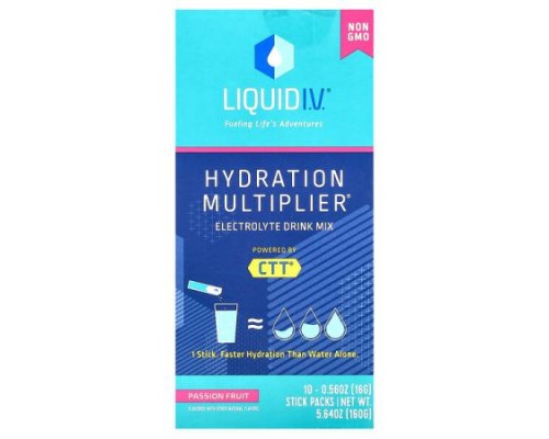 Liquid I.V., Hydration Multiplier, Electrolyte Drink Mix, Passion Fruit, 10 Stick Packs, 0.56 oz (16 g) Each Liquid I.V., Hydration Multiplier, Electrolyte Drink Mix, Passion Fruit, 10 Stick Packs, 0.56 oz (16 g) Each