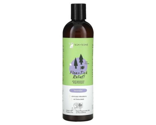Kin+Kind, Flea + Tick Relief Dog Shampoo, Lavender, 12 fl oz (354 ml)