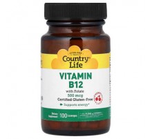 Country Life, Vitamin B12 with Folate, Cherry, 100 Lozenges