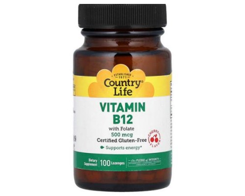 Country Life, Vitamin B12 with Folate, Cherry, 100 Lozenges