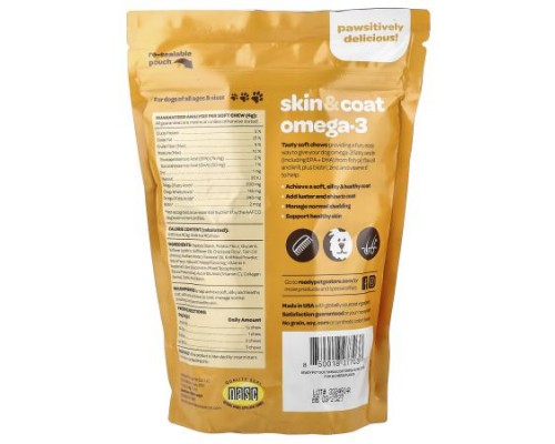 Ready Pet Go, Skin & Coat Omega-3, For Dogs, All Ages, Fish & Cheese, 90 Soft Chews, 12.7 oz (360 g)