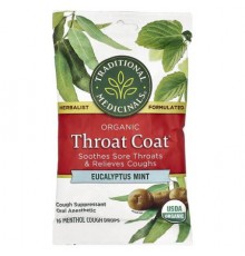 Traditional Medicinals, Organic Throat Coat® Drops, Eucalyptus Mint, 16 Menthol Cough Drops