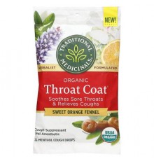 Traditional Medicinals, Organic Throat Coat® Drops, Sweet Orange Fennel, 16 Menthol Cough Drops
