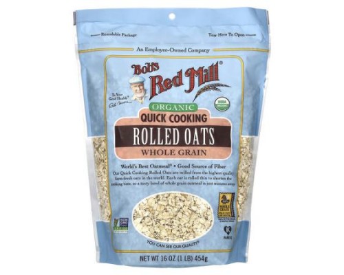 Bob's Red Mill, Organic Quick Cooking Rolled Oats, Whole Grain, 16 oz (454 g)