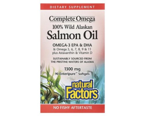 Natural Factors, Complete Omega, 100% Wild Alaskan Salmon Oil, 1,300 mg, 90 Enteripure™ Softgels