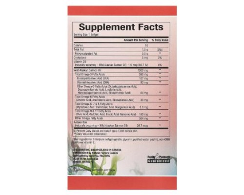 Natural Factors, Complete Omega, 100% Wild Alaskan Salmon Oil, 1,300 mg, 90 Enteripure™ Softgels