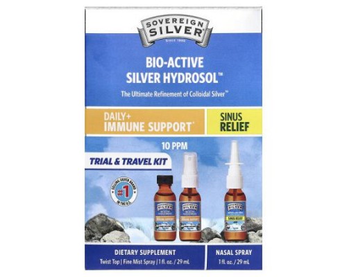 Sovereign Silver, Bio-Active Silver Hydrosol™, Daily + Immune Support, Sinus Relief, Trial & Travel Kit, 3 Piece Kit, 1 fl oz (29 ml) Each