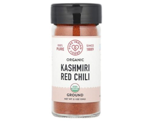 Pure Indian Foods, Organic Kashmiri Red Chili, Ground, 2.1 oz (59 g) Pure Indian Foods, Organic Kashmiri Red Chili, Ground, 2.1 oz (59 g)