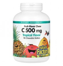 Natural Factors, Fruit-Flavor Chew Vitamin C, Tropical, 500 mg, 90 Chewable Wafers