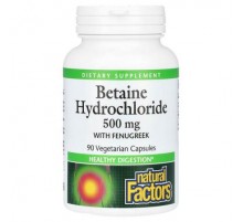 Natural Factors, Betaine Hydrochloride with Fenugreek, 500 mg, 90 Vegetarian Capsules