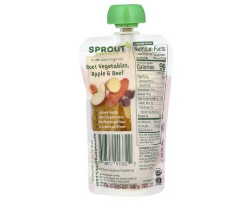 Sprout Organics, Baby Food, 8 Months & Up, Protein, Organic Root Vegetables, Apple & Beef, 4 oz (113 g) Sprout Organics, Baby Food, 8 Months & Up, Protein, Organic Root Vegetables, Apple & Beef, 4 oz (113 g)