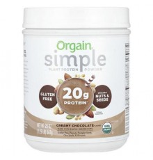 Orgain, Simple, Plant Protein Powder, Creamy Chocolate, 1.25 lb (567 g)