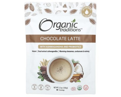 Organic Traditions, Chocolate Latte with Ashwagandha and Probiotics, 5.3 oz (150 g)