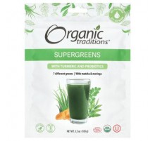 Organic Traditions, Supergreens with Turmeric and Probiotics, 3.5 oz (100 g)