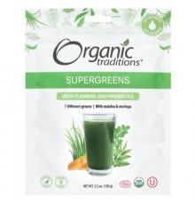 Organic Traditions, Supergreens with Turmeric and Probiotics, 3.5 oz (100 g)