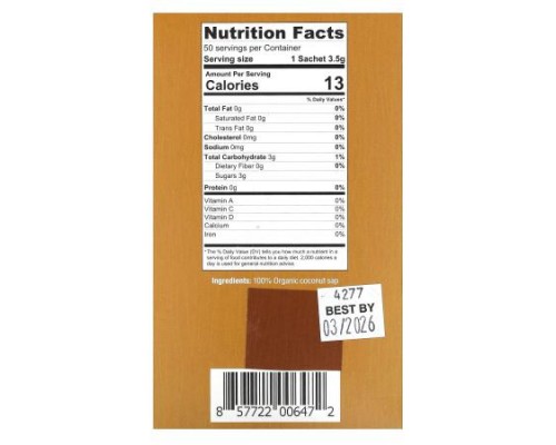 Health Garden, Organic Coconut Sugar, 50 Packets, 3.5 g Each Health Garden, Organic Coconut Sugar, 50 Packets, 3.5 g Each