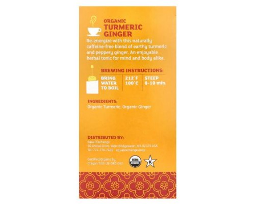 Equal Exchange, Organic Turmeric Ginger, Herbal Tea, Caffeine-Free, 20 Tea Bags, 1.27 oz (36 g)