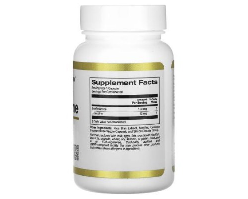 California Gold Nutrition, Benfotiamine with L-Leucine, 150 mg, 30 Veggie Capsules California Gold Nutrition, Benfotiamine with L-Leucine, 150 mg, 30 Veggie Capsules