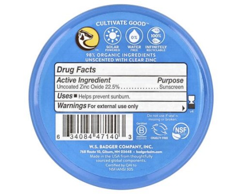 Badger, Sport, Mineral Sunscreen with Clear Zinc, SPF 40, Unscented, 2.4 oz (68 g) Badger, Sport, Mineral Sunscreen with Clear Zinc, SPF 40, Unscented, 2.4 oz (68 g)