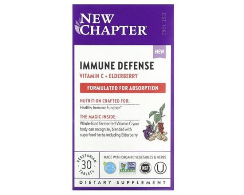 New Chapter, Immune Defense, Vitamin C + Elderberry, 30 Vegetarian Tablets