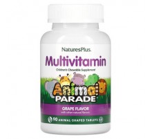 NaturesPlus, Animal Parade, Children's Chewable Multivitamin Supplement, Grape, 90 Animal-Shaped Tablets