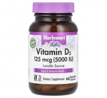 Bluebonnet Nutrition, Vitamin D3, 125 mcg (5,000 IU), 60 Vegetable Capsules
