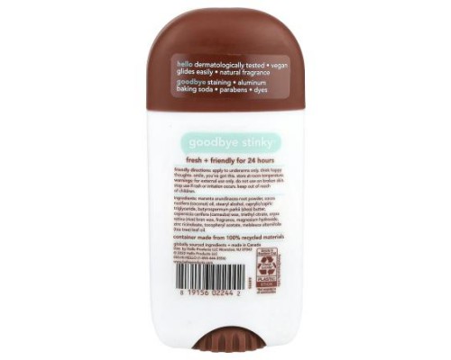 Hello, 24 Hr Deodorant with Shea Butter, Sweet Coconut, 2.6 oz (73 g)