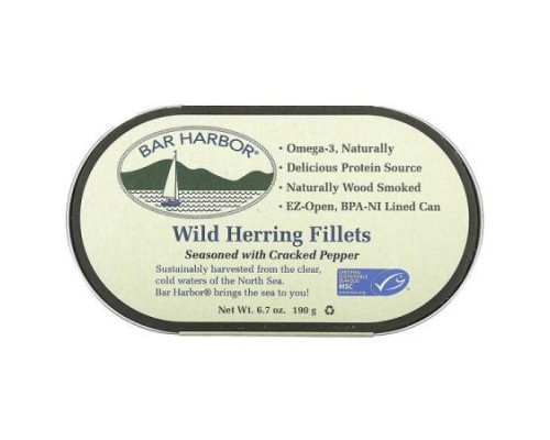 Bar Harbor, Wild Herring Fillets, Seasoned with Cracked Pepper, 6.7 oz (190 g) Bar Harbor, Wild Herring Fillets, Seasoned with Cracked Pepper, 6.7 oz (190 g)
