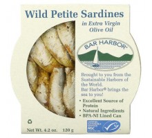 Bar Harbor, Wild Petite Sardines in Extra Virgin Olive Oil, 4.2 oz (120 g)