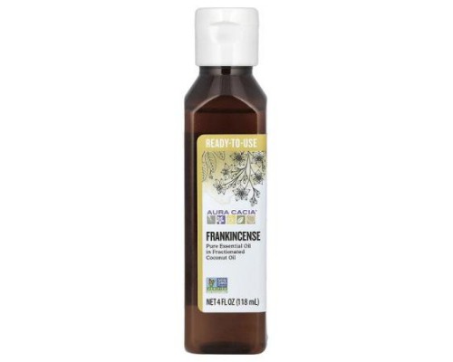 Aura Cacia, Pure Essential Oil in Fractionated Coconut Oil, Frankincense, 4 fl oz (118 ml) Aura Cacia, Pure Essential Oil in Fractionated Coconut Oil, Frankincense, 4 fl oz (118 ml)