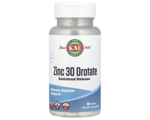KAL, Zinc 30 Orotate, Sustained Release, 30 mg , 90 Tablets