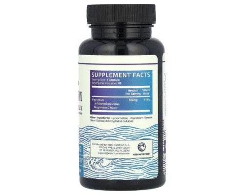 Nobi Nutrition, Magnesium Citrate Complex with Magnesium Oxide, Maximum Absorption, 500 mg, 60 Capsules