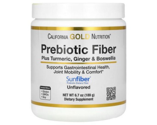 California Gold Nutrition, Prebiotic Fiber Plus Turmeric Extract, Organic Ginger Extract and Boswellia Extract , 6.7 oz (189 g)
