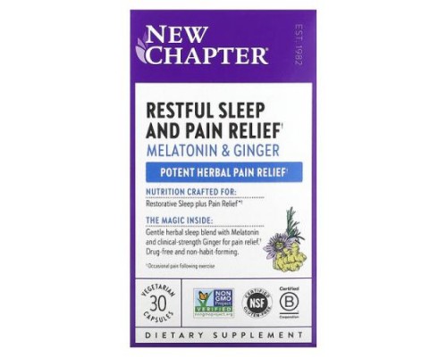 New Chapter, Restful Sleep and Pain Relief, Melatonin & Ginger, 30 Vegetarian Capsules