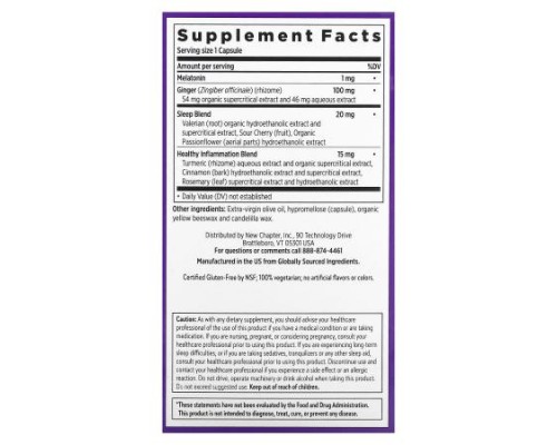 New Chapter, Restful Sleep and Pain Relief, Melatonin & Ginger, 30 Vegetarian Capsules