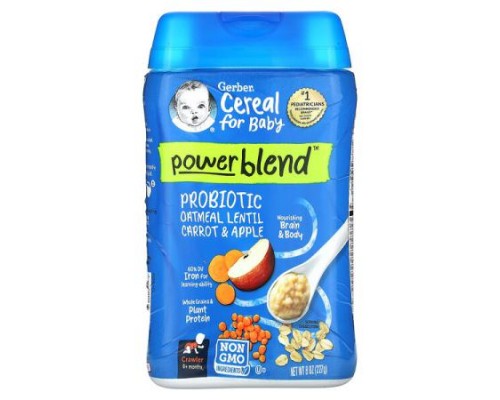 Gerber, Cereal for Baby, Power Blend, 8+ Months, Probiotic Oatmeal, Lentil, Carrot & Apple, 8 oz (227 g) (Discontinued Item) Gerber, Cereal for Baby, Power Blend, 8+ Months, Probiotic Oatmeal, Lentil, Carrot & Apple, 8 oz (227 g) (Discontinued Item)
