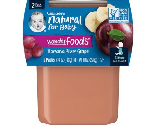 Gerber, Natural for Baby, Wonder Foods™, 2nd Foods®, Banana Plum Grape, 2 Pack, 4 oz (113 g) Each Gerber, Natural for Baby, Wonder Foods™, 2nd Foods®, Banana Plum Grape, 2 Pack, 4 oz (113 g) Each