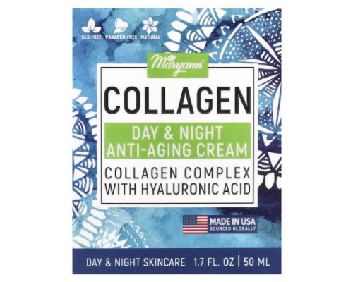 MaryAnn Organics, Collagen Day & Night Anti-Aging Cream, For All Skin Types, 1.7 fl oz (50 ml)