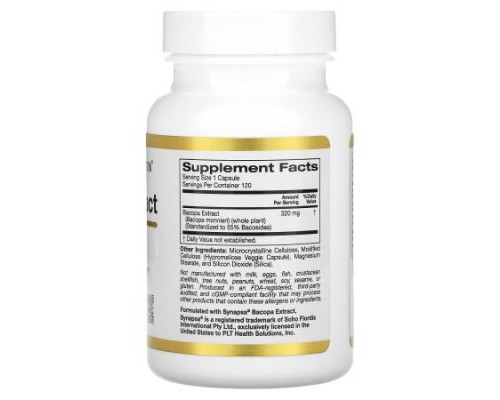California Gold Nutrition, Bacopa Extract, 320 mg, 120 Veggie Capsules California Gold Nutrition, Bacopa Extract, 320 mg, 120 Veggie Capsules