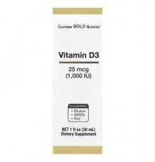 California Gold Nutrition, Vitamin D3, 25 mcg (1,000 IU), 1  fl oz (30 ml)