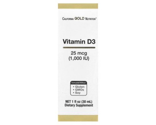California Gold Nutrition, Vitamin D3, 25 mcg (1,000 IU), 1  fl oz (30 ml)