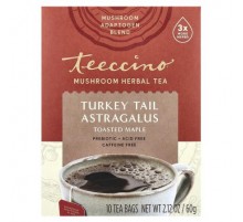 Teeccino, Mushroom Herbal Tea, Turkey Tail Astragalus, Toasted Maple, Caffeine Free, 10 Tea Bags, 2.12 oz (60 g)