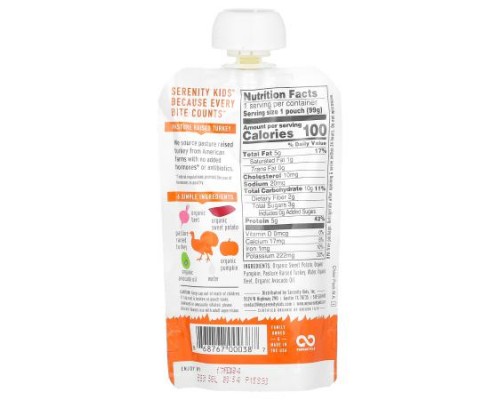 Serenity Kids, Turkey with Organic Sweet Potato, Pumpkin, & Beet, 6+ Months,  3.5 oz (99 g)