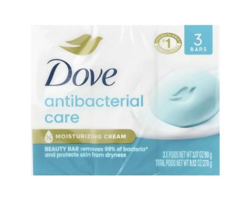 Dove, Antibacterial Care, Beauty Bar Soap , 3 Bars, 3.17 oz (90 g) Each Dove, Antibacterial Care, Beauty Bar Soap , 3 Bars, 3.17 oz (90 g) Each