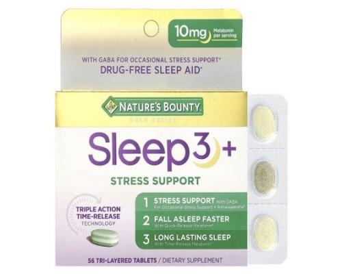 Nature's Bounty, Sleep 3 +, Stress Support, 56 Tri-Layered Tablets