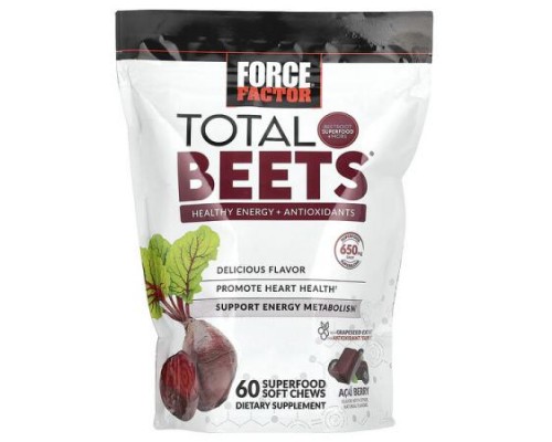 Force Factor, Total Beets®, Healthy Energy + Antioxidants, Acai Berry, 60 Superfood Soft Chews